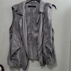 Max Jeans Light Gray Sleeveless Utility Vest with Zip Pockets